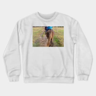 Brown pony croup with a long tail walking away Crewneck Sweatshirt